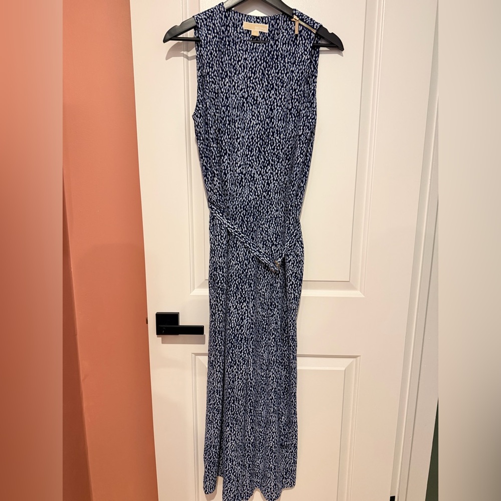 Michael Kors Navy and White Printed Sleeveless Jumpsuit